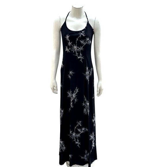 Adrianna Papell Evening Sz 8 Black Silver Floral Applique Maxi Gown Luxury Chic - Picture 2 of 10